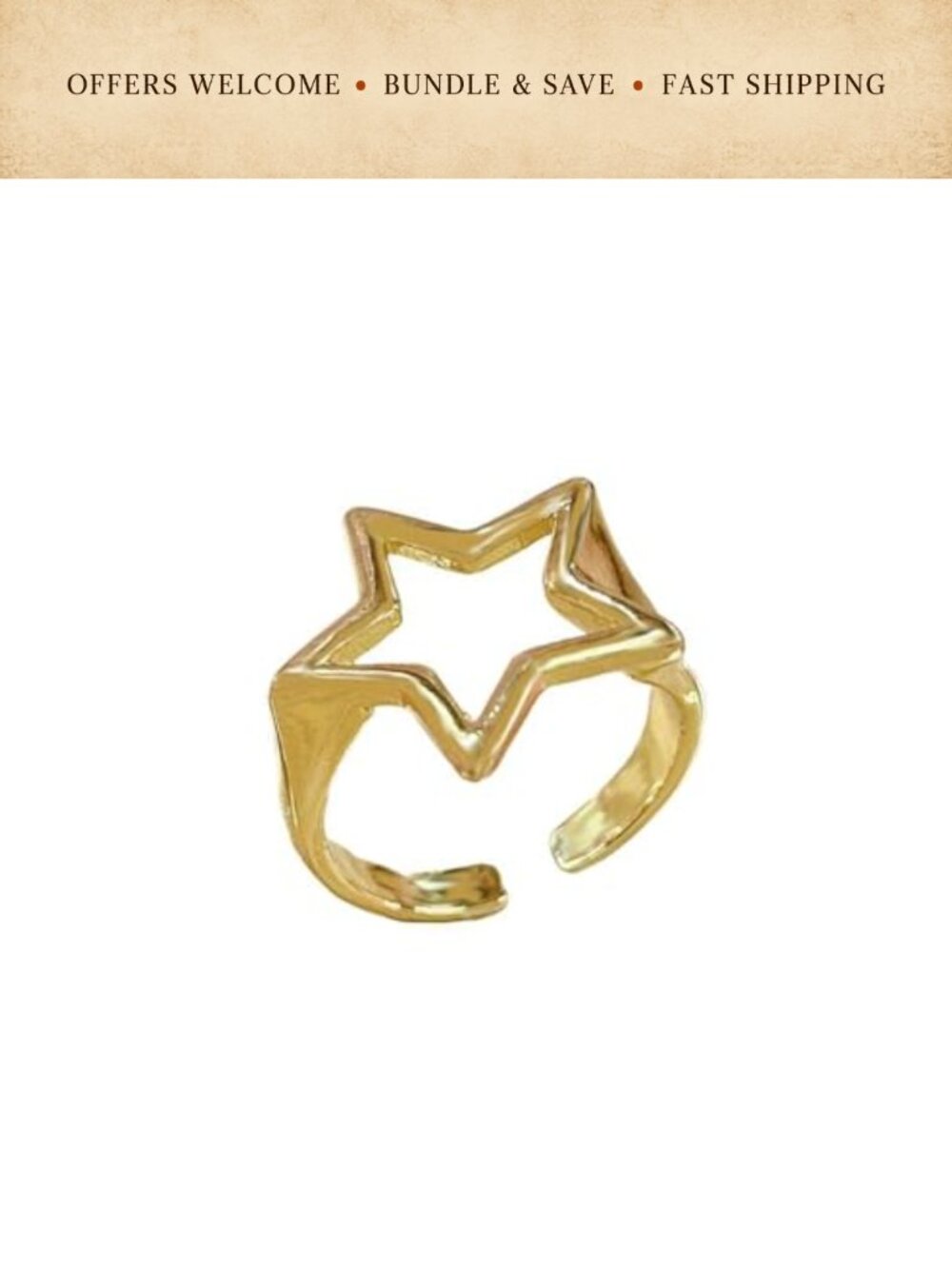 Adjustable Stainless Steel Star Open Band Ring Gothic Unisex Statement Jewelry